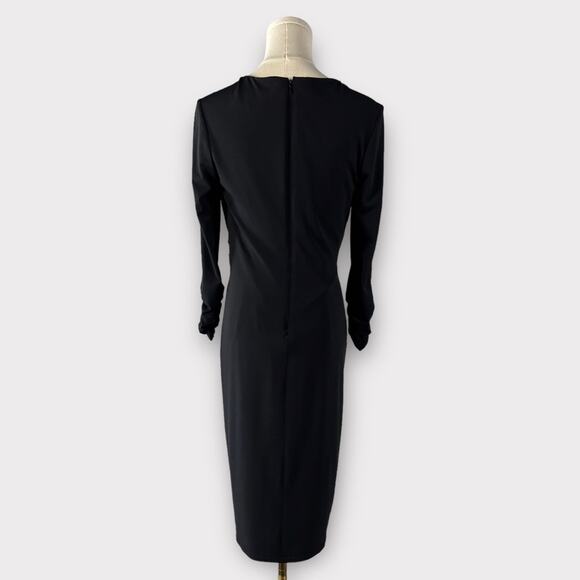 Tadashi Collection Black V-Neck Twist Front Sheath Dress Size Small - Picture 2 of 6